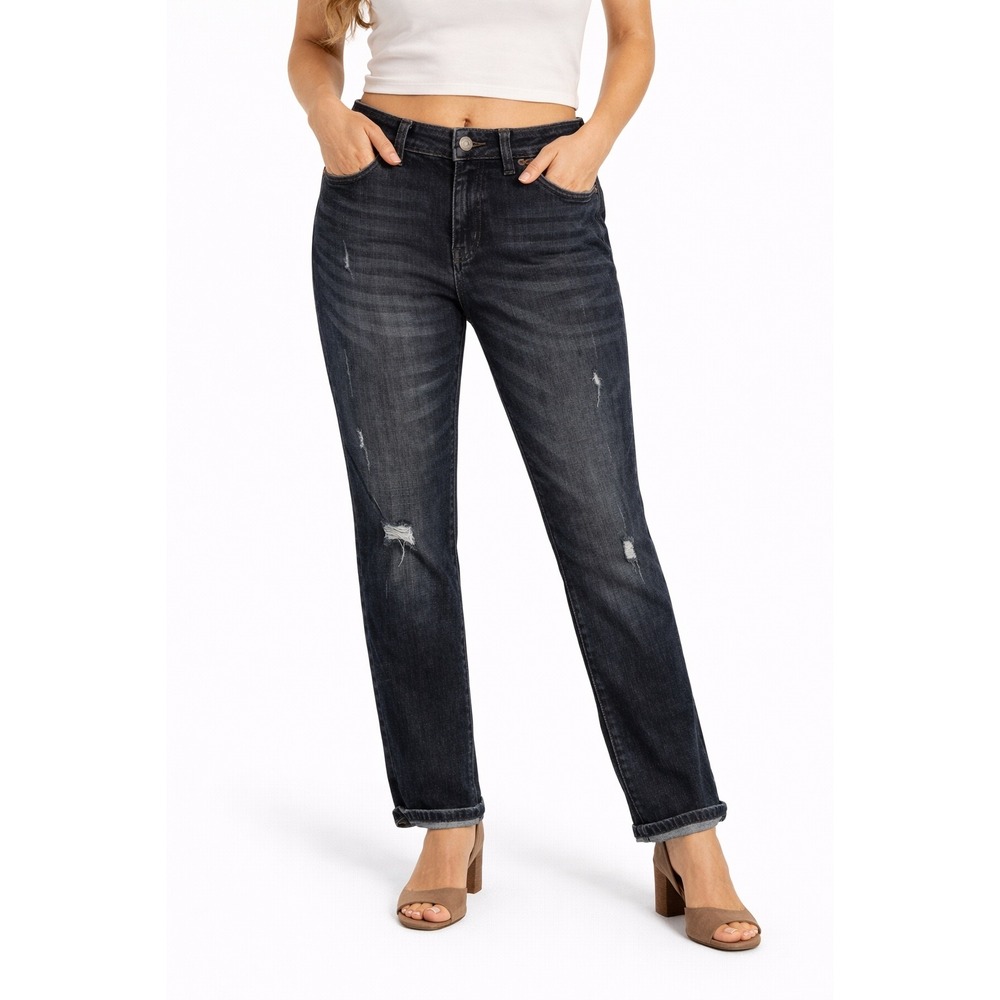 Cabi Slim Boyfriend Jeans Black Distressed Denim Womens Size 8‎ Dark Wash 2022